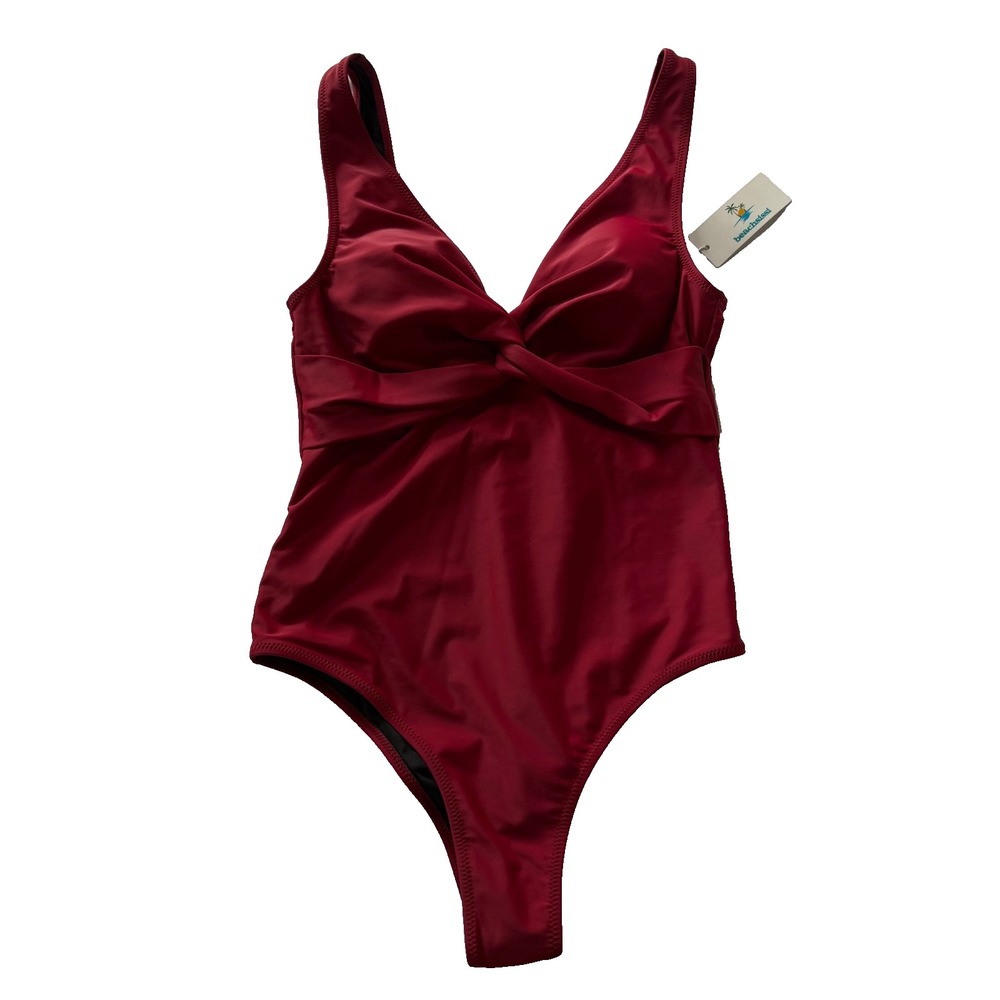 Beachsissi Red One Piece Swimsuit Twist Front Plunge Bathing Suit M NWT